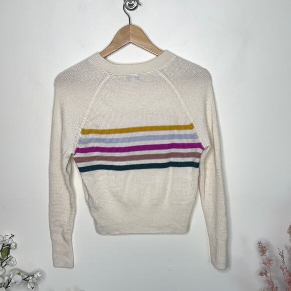 MADEWELL (Re)sponsible Cashmere Shrunken Sweatshirt Placed Stripe Ivory {3F42} - Picture 4 of 7